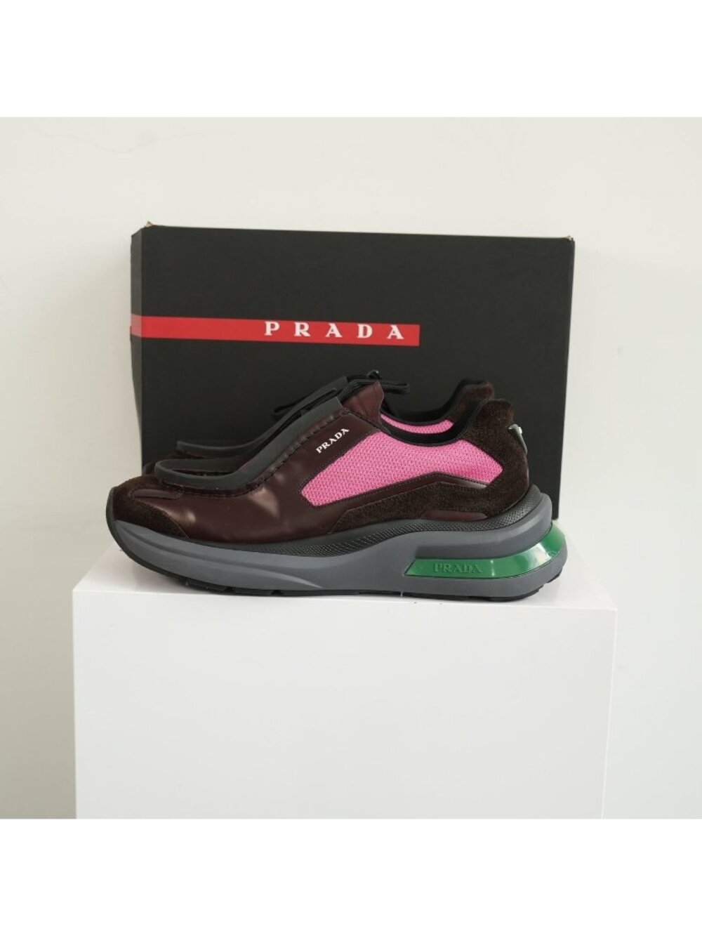 Prada Systeme Brushed Leather With Bike Fabric Sneakers Size 10